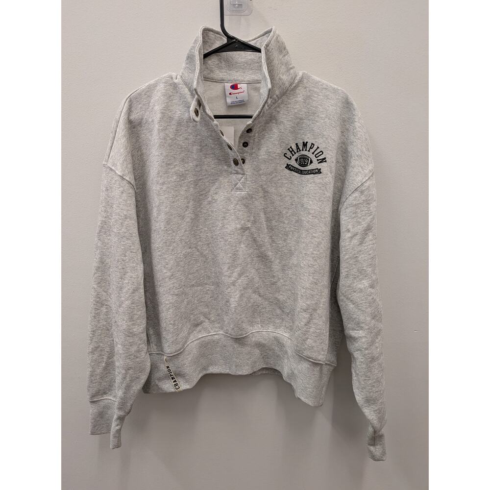 Champion Women’s Gray Snap Collar Pullover Sweatshirt Fleece Size Large